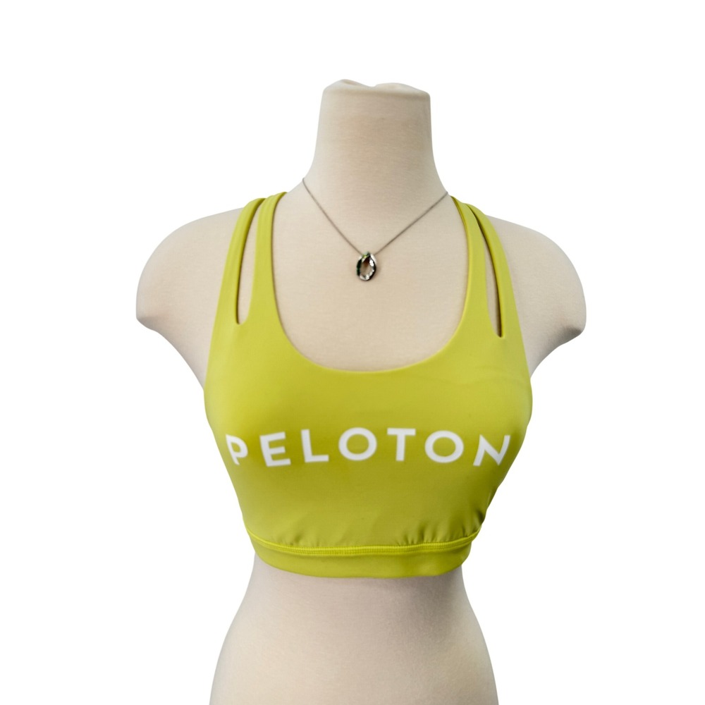 Peloton Sports Bra Womens S Lime Green Logo Criss Cross Back Activewear Yoga